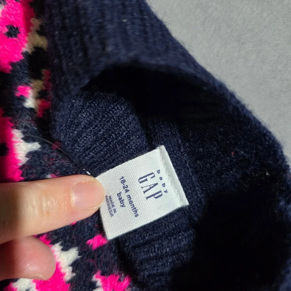 Baby Gap Sweater Toddler 18-24 Months Pink Fair Isle Knit Long Sleeve NEW